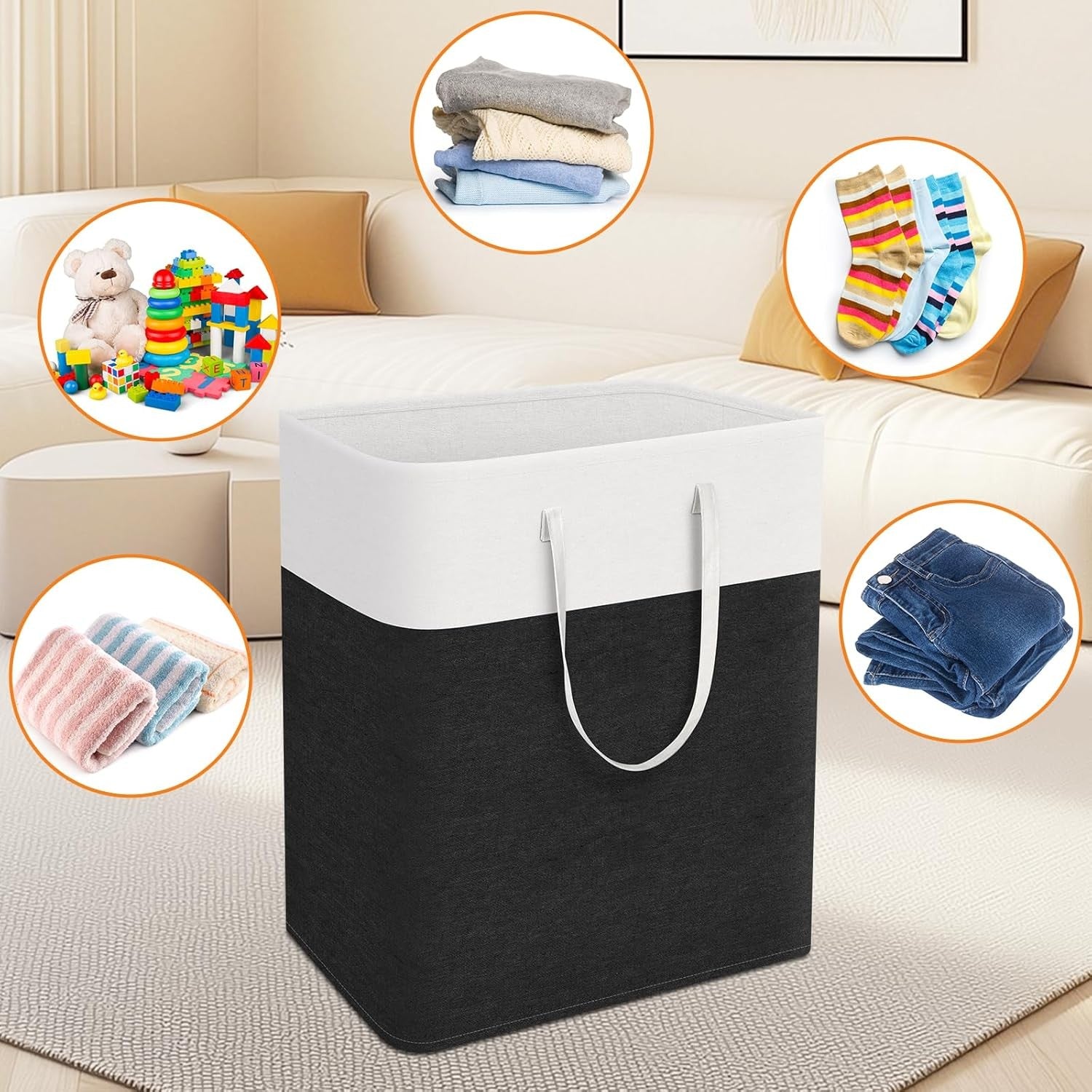 100L Large Laundry Hamper with Handles Foldable Clothes Storage Basket Grey