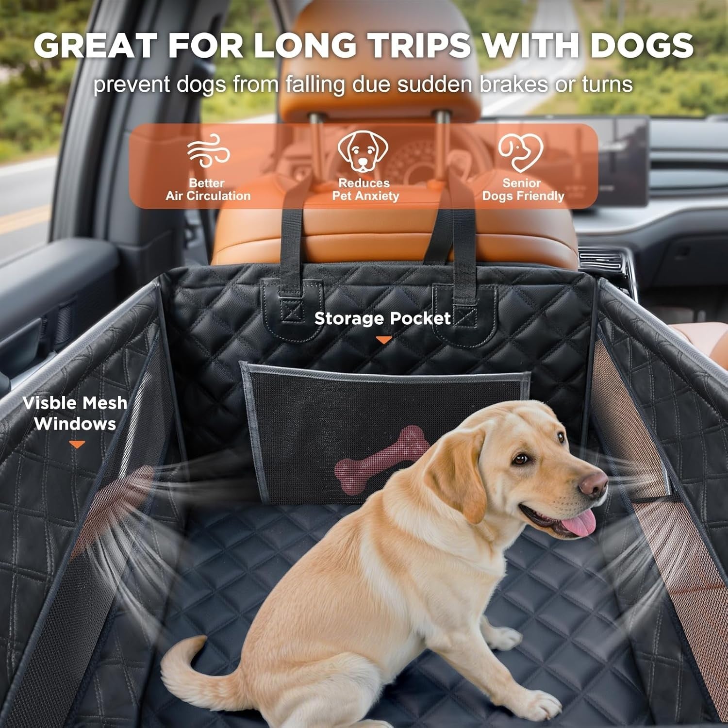 Dog Car Seat Extender Hard Bottom Waterproof Hammock Medium Pet Travel