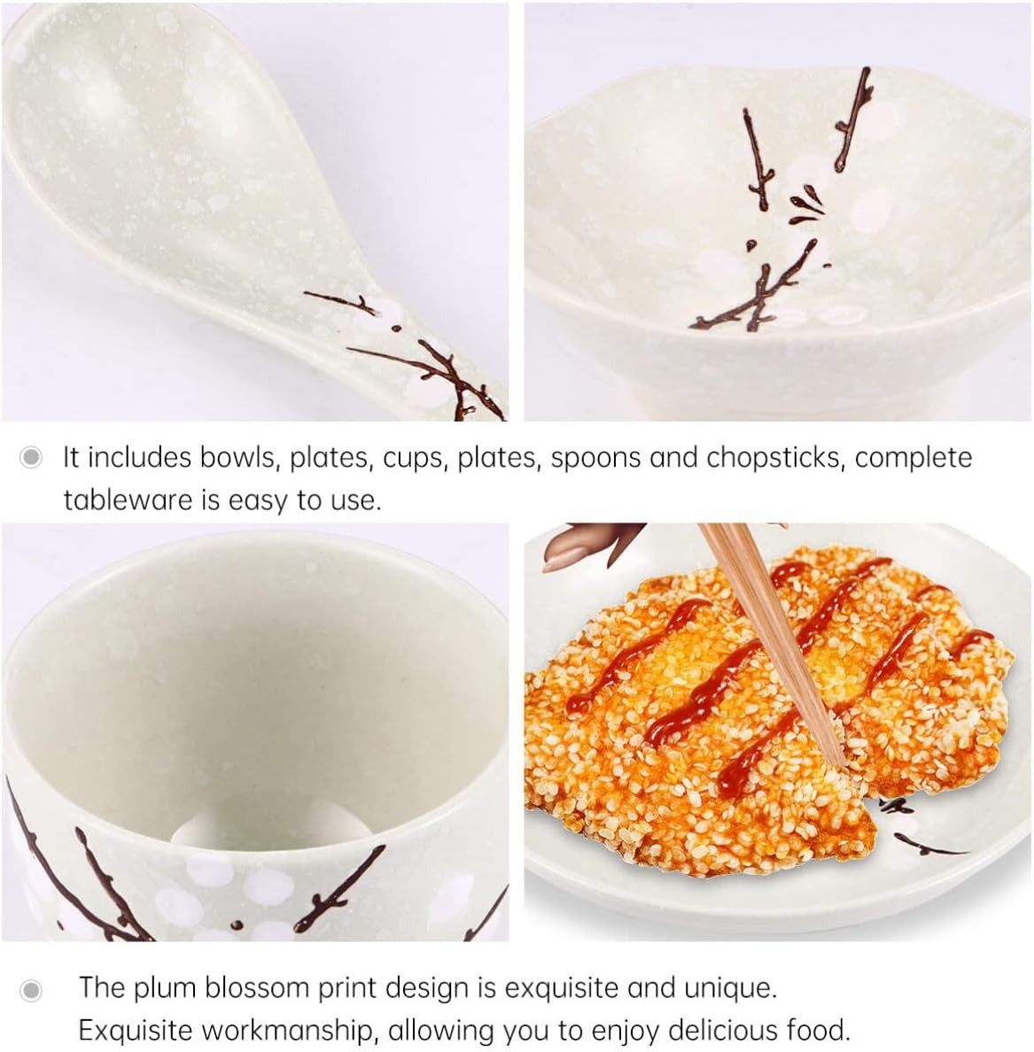 Japanese Style Ceramic Dinnerware Set for One Bowl Plate Cup Spoon Chopsticks