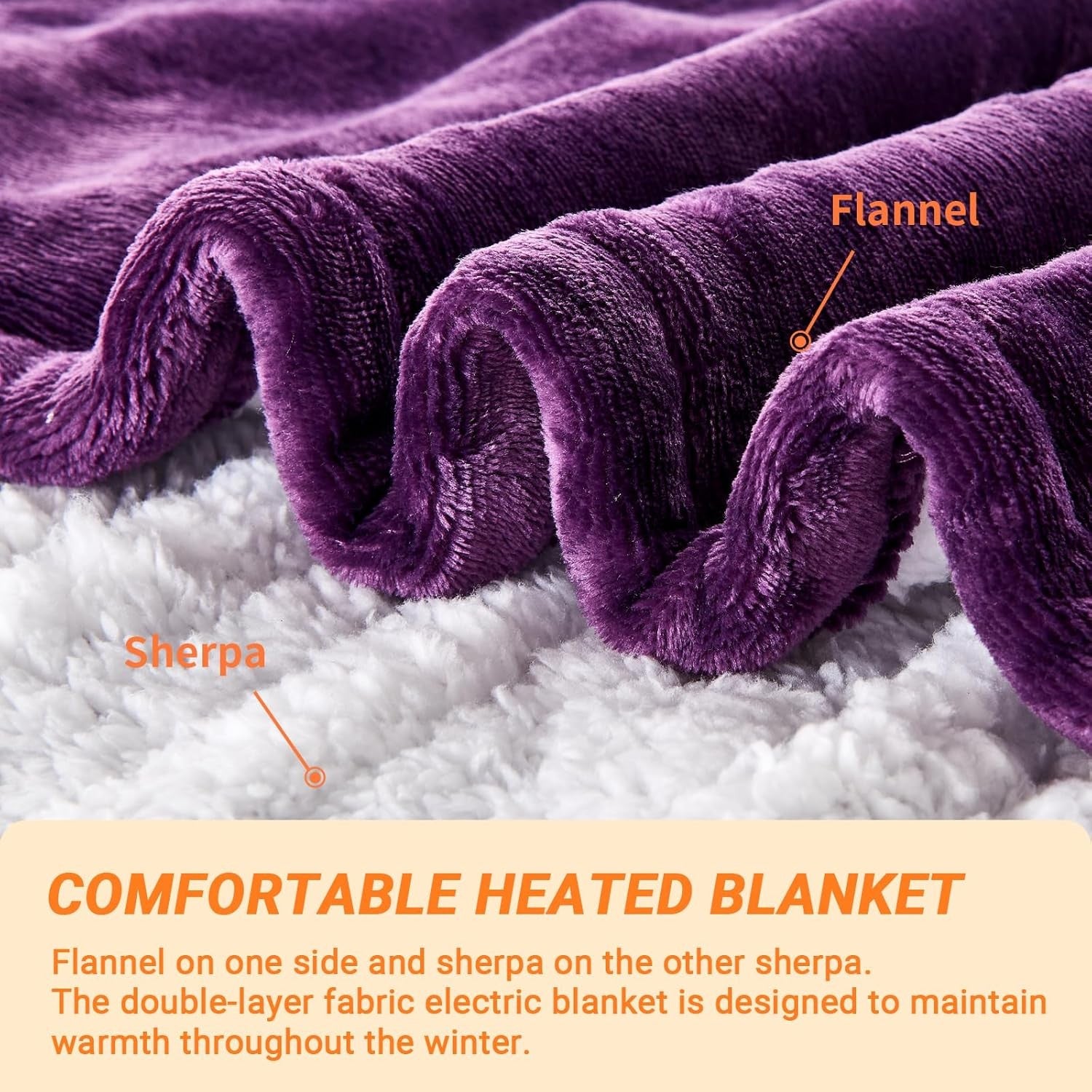 Electric Heated Throw Blanket 10 Heat Settings Sherpa Fleece Auto Off 130x160cm
