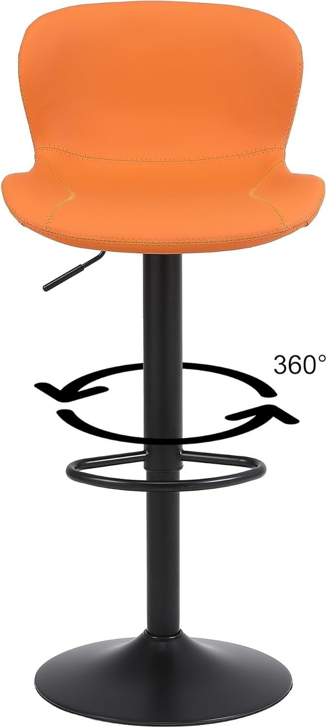Orange PU Leather Bar Stools Set of 3 | Adjustable Swivel Counter Chairs