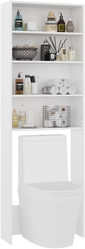 White Washing Machine Storage Rack Cabinet – Tall Laundry Shelf Unit 190cm