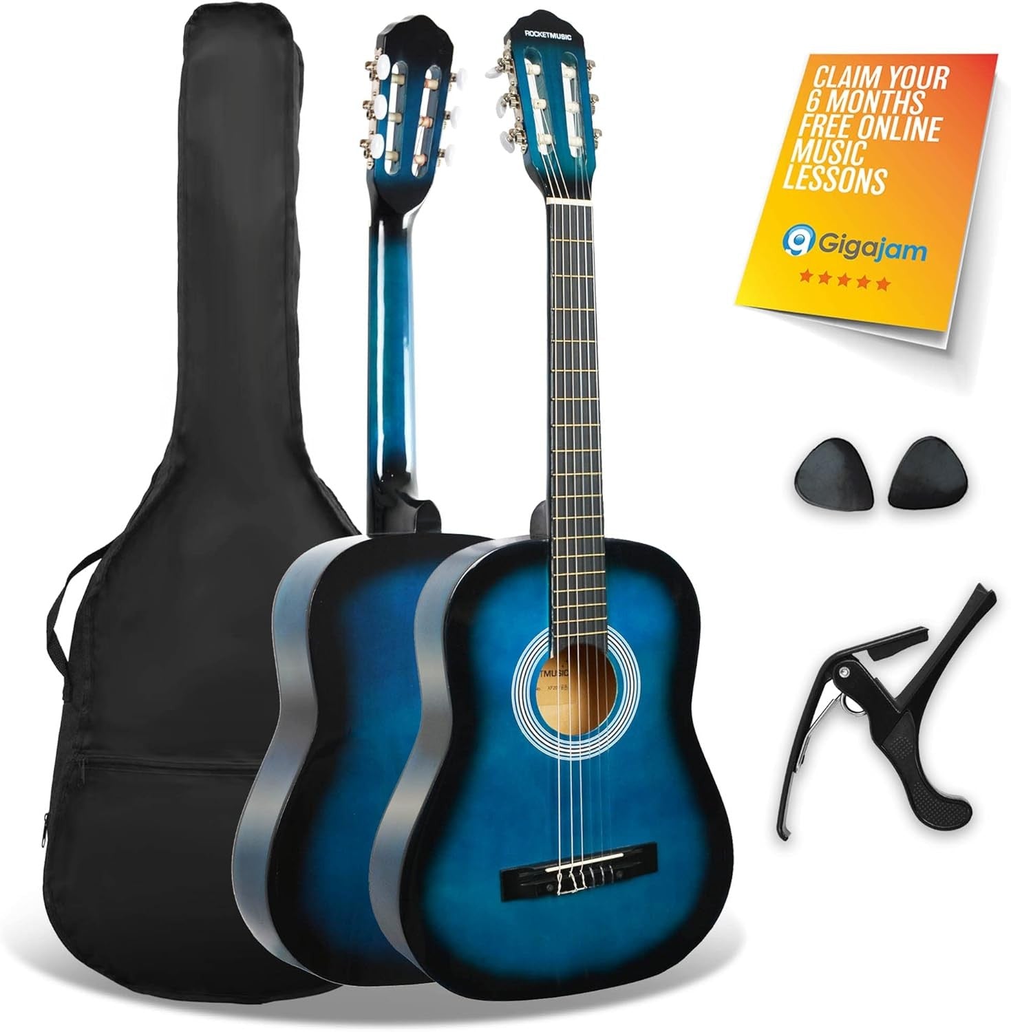 3/4 Size Junior Classical Guitar Starter Pack Blue Kids Kit