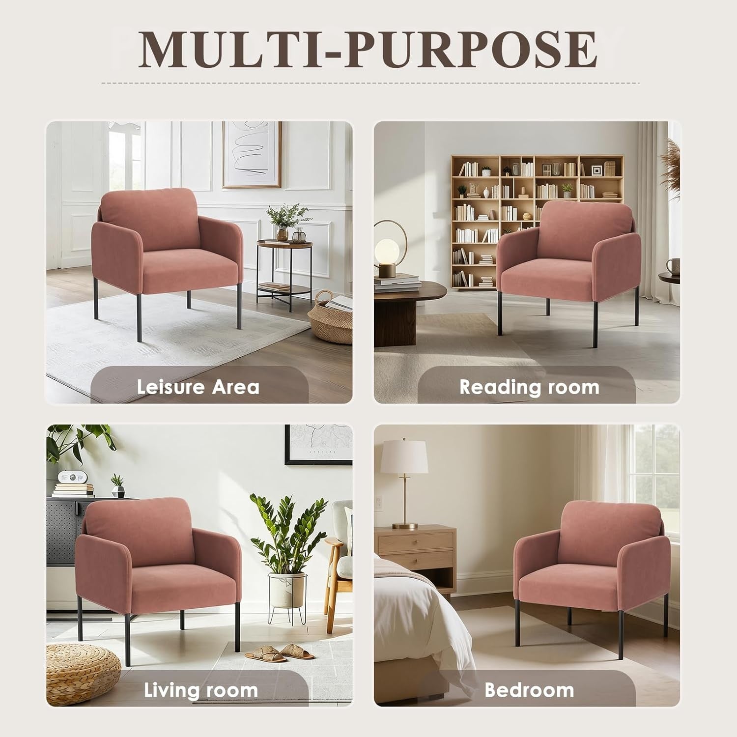 Velvet Upholstered Accent Armchair Padded Lounge Chair Pink