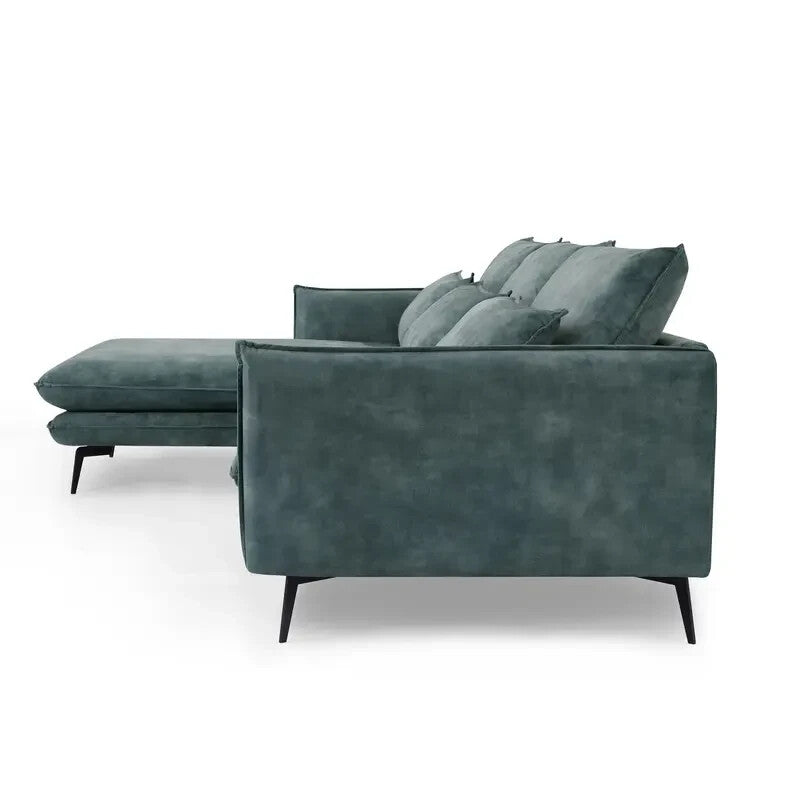 Luxury Left Hand Corner Sofa Petrol Blue Velvet 3 Seater With Chaise
