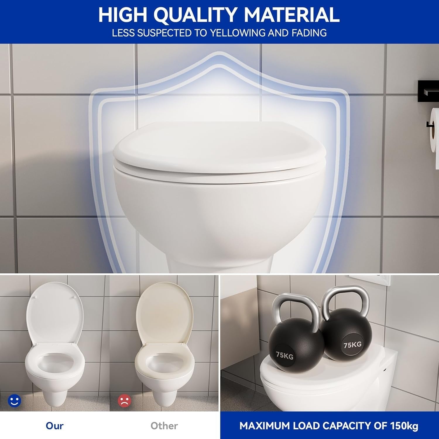 Premium O Shape Soft Close Toilet Seat White Quick Release Easy Clean 44.5x37cm