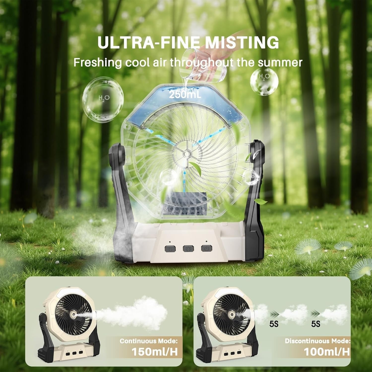 8in Portable Misting Fan – 10000mAh Rechargeable LED Desk Fan with 250ml Tank
