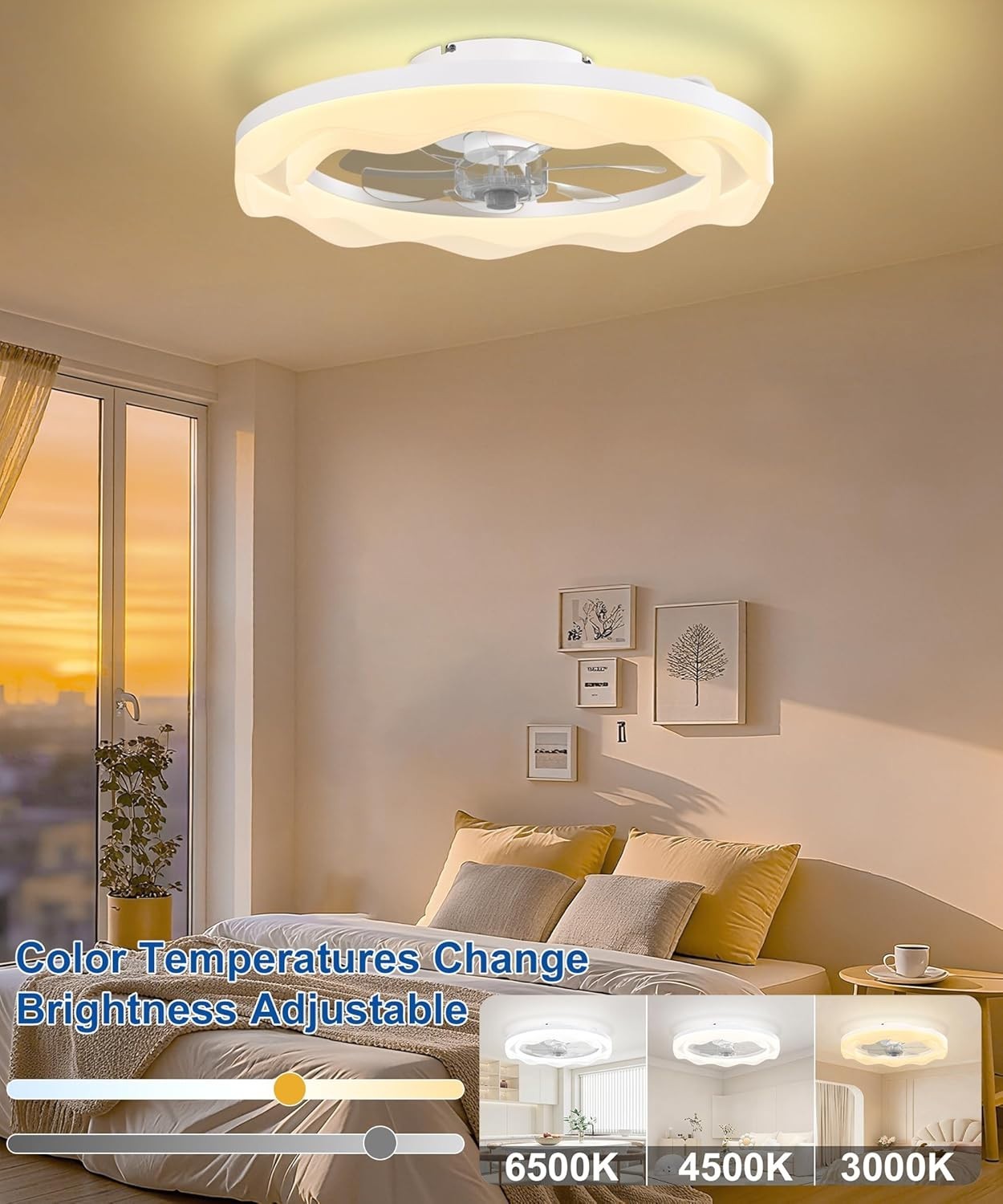 20" Ceiling Fan Light, 6 Speeds, Dimmable, Reversible, App & Remote