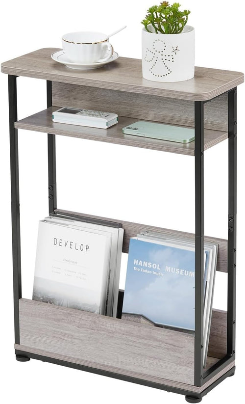 Vintage 3-Tier Narrow Side Table with Storage Shelf, Slim Nightstand for Small S
