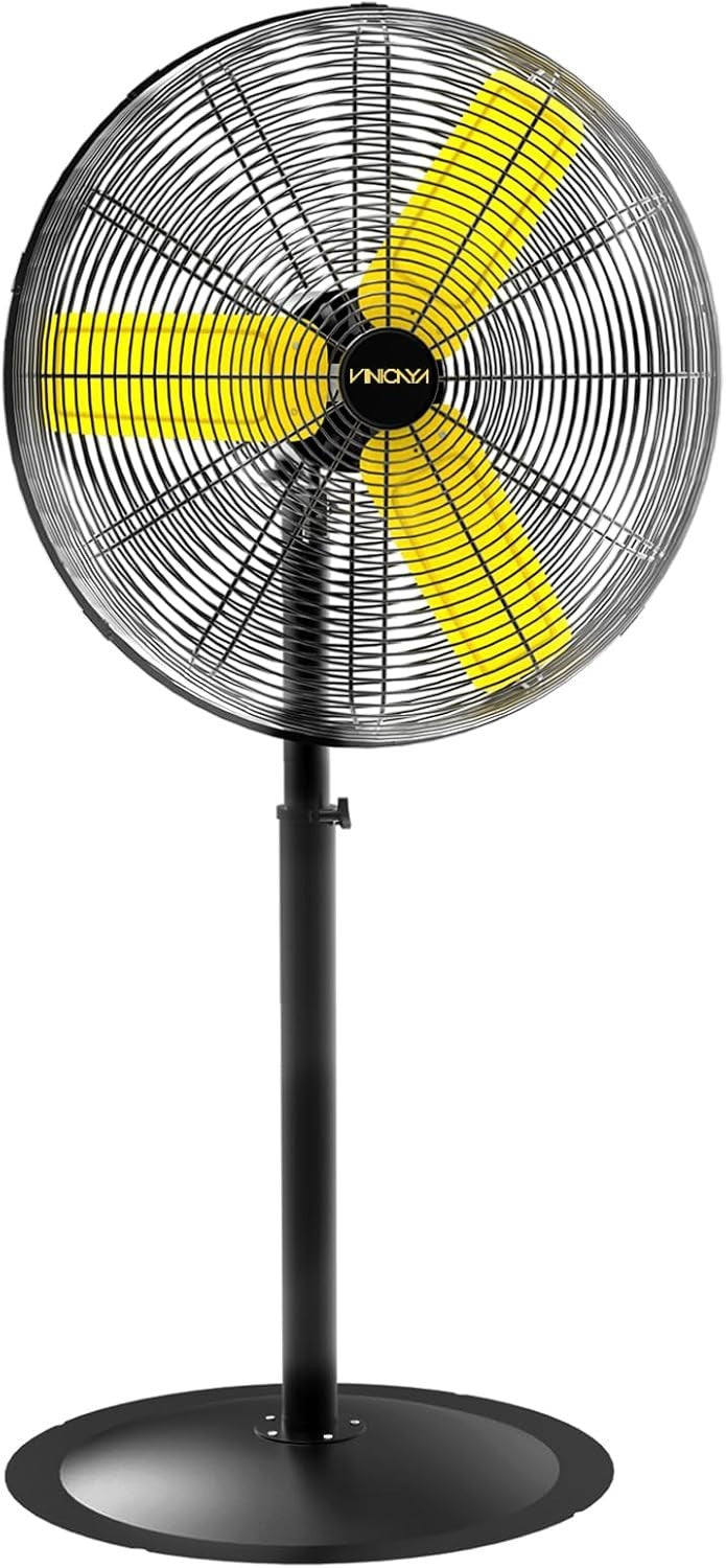 24" Industrial Pedestal Fan Heavy Duty 3-Speed Oscillating Metal Stand – Black