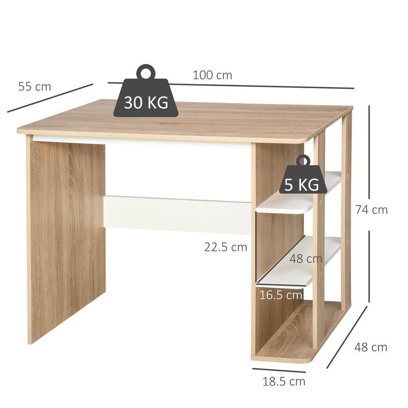 Work Desk with Shelves – Home Office Table 100cm Wide Study Desk White