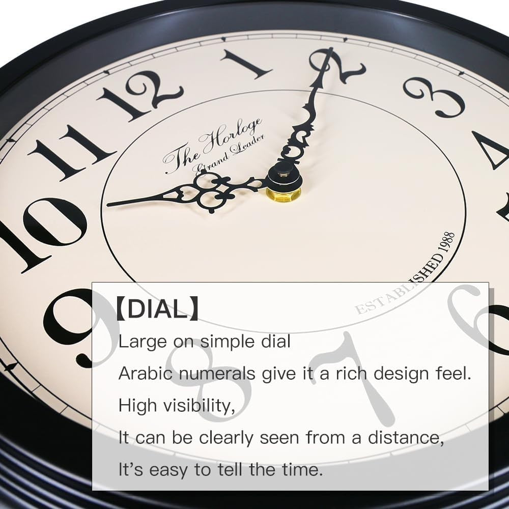 16” Double Sided Wall Clock Black Iron Retro Station Outdoor Indoor Decor