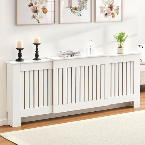 Extendable Radiator Cover White Adjustable MDF Slatted Heating Cabinet Shelf