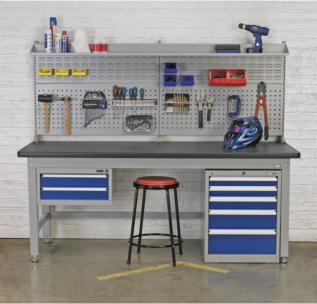 Heavy Duty 2.1m Steel Workbench 1000kg Capacity Industrial Table Adjustable
