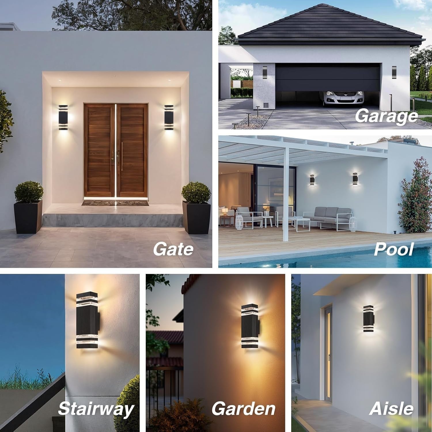 2x Outdoor Up Down Wall Lights Modern Waterproof Black Sconce Patio Garden