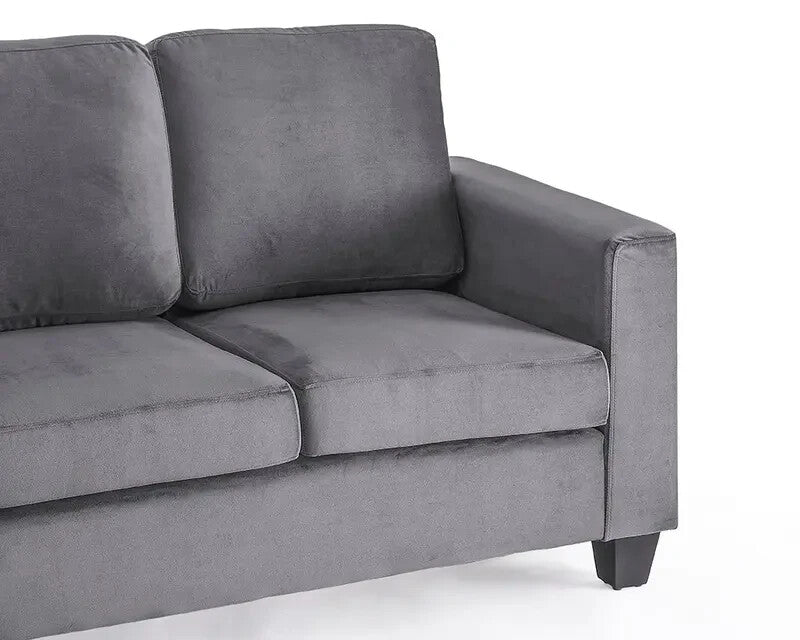 2 Seater Grey Velvet Sofa | Compact Couch in a Box w/ Foam Seat & Wood Legs