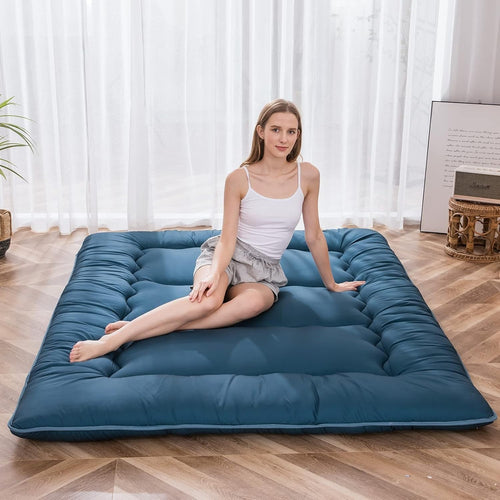 King Floor Futon Mattress Foldable Bed Thick Tatami Lounger Bluestone