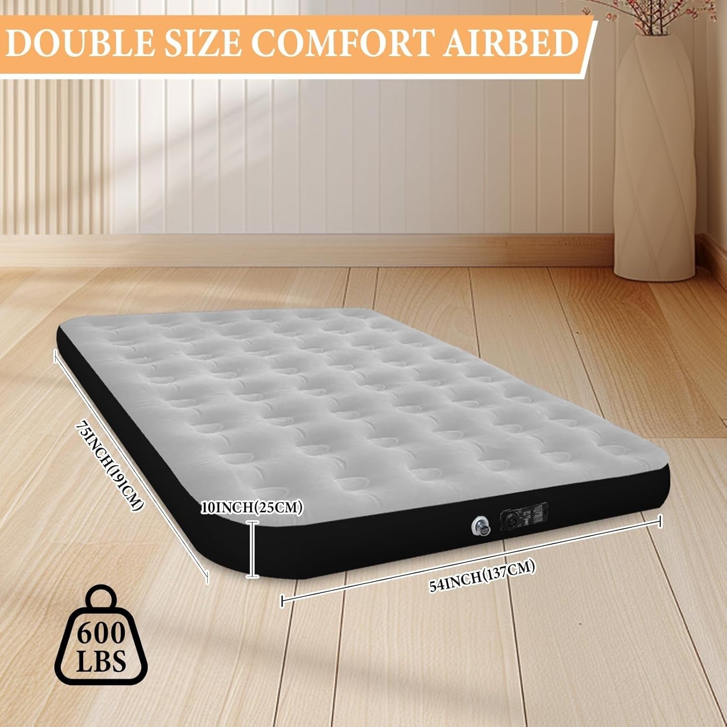 Double Inflatable Air Mattress Built-In Pump Plush Top Camping Bed