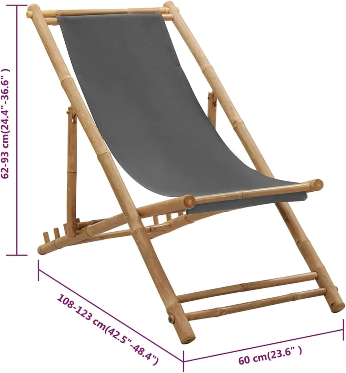 Adjustable Bamboo Deck Chair with Canvas Seat | Weatherproof Outdoor Lounger