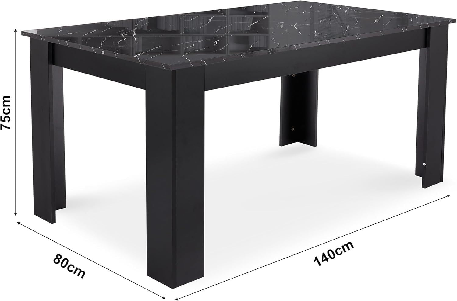 Modern Black Marble Dining Table Set 6 Chairs, 140x80cm, Durable & Stylish