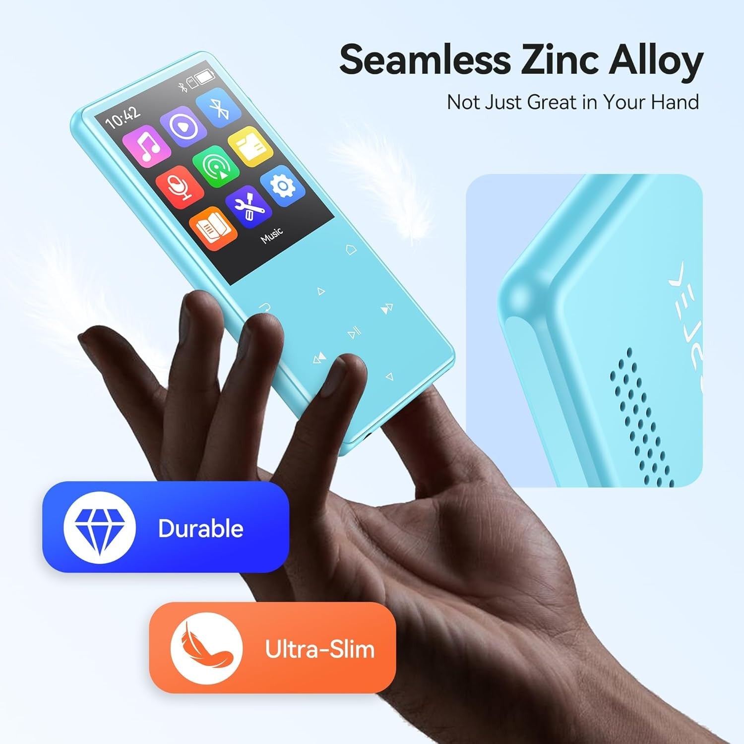 128GB Bluetooth 5.4 MP3 Player 2.4" Touch Screen FM Speaker Blue