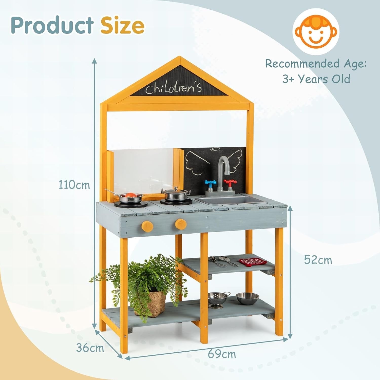 Outdoor Mud Kitchen Kids Playset w/ Planter Sink Chalkboard Toys