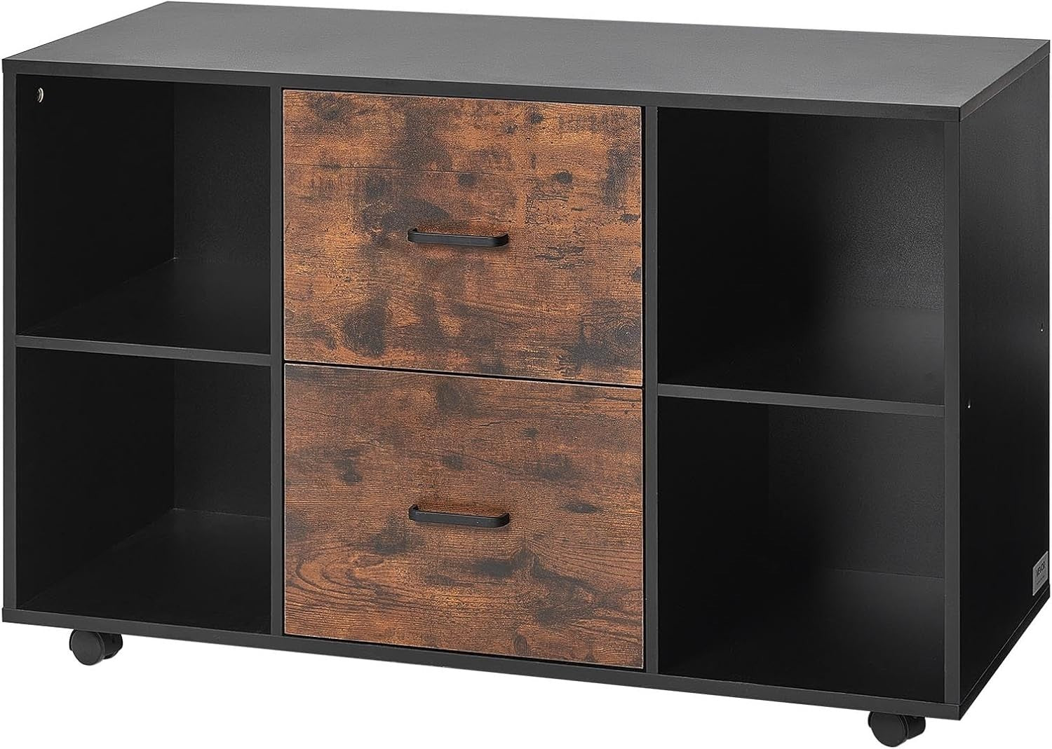 Mobile Wooden Filing Cabinet with Lockable Wheels & Storage Shelves