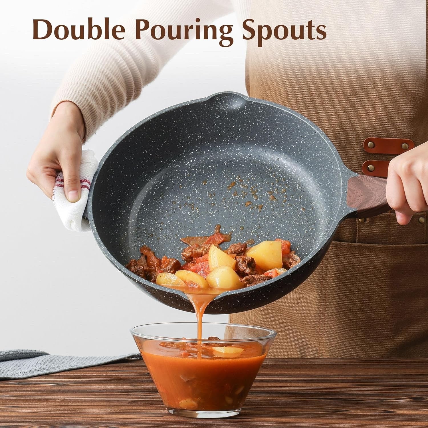 28cm Grey Deep Non stick Saute Pan with Lid 4.8 L  Skillet Induction Compatible