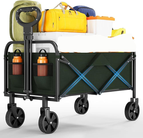 220L Folding Festival Wagon Heavy Duty Cart 172kg Load All Terrain Wheels Green