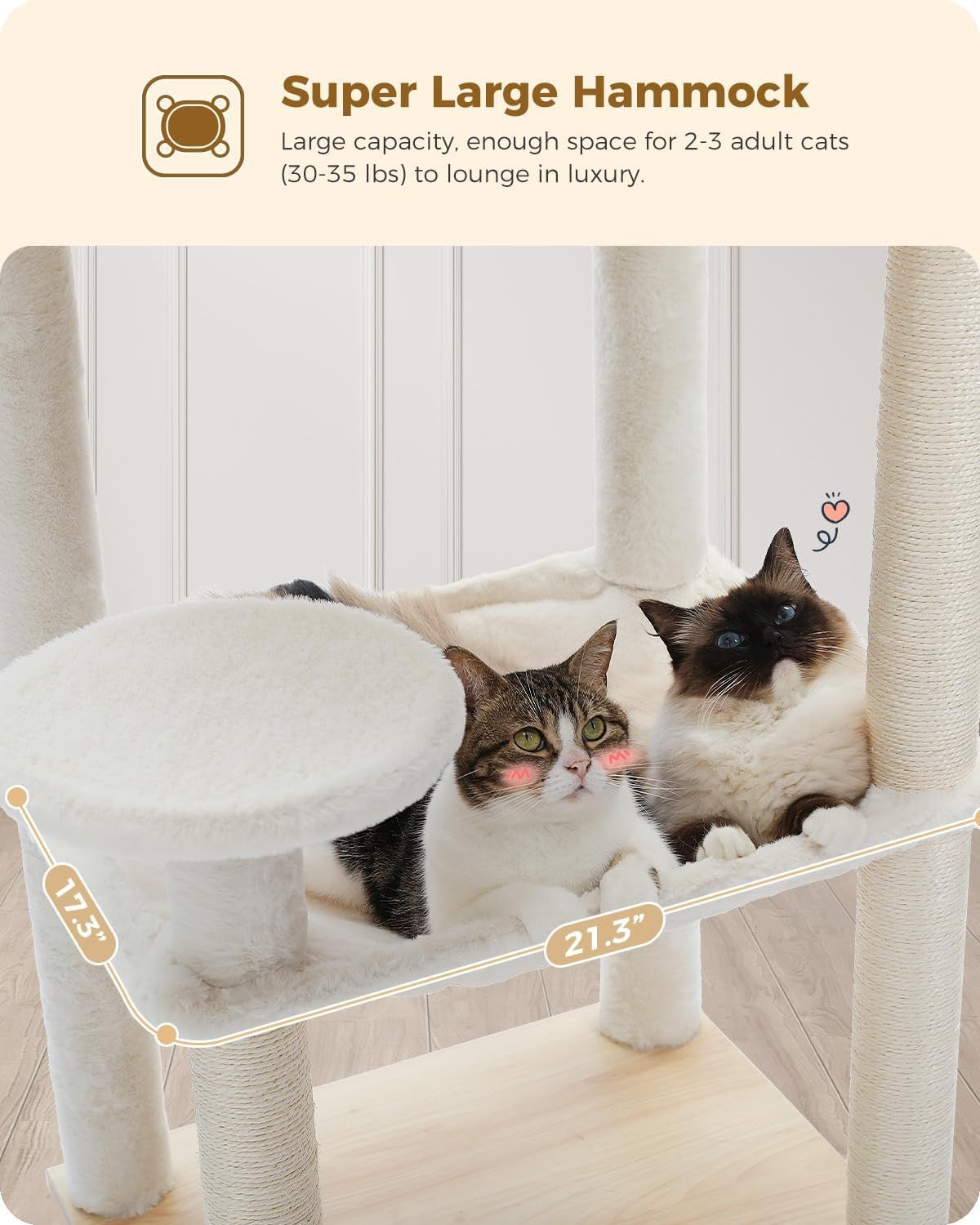143cm Wooden Cat Tree Multi Level Scratching Post Condo Hammock Beige