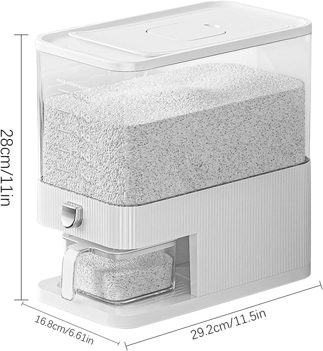 5kg Rice Dispenser Airtight PP Grain Storage w Measuring Cup