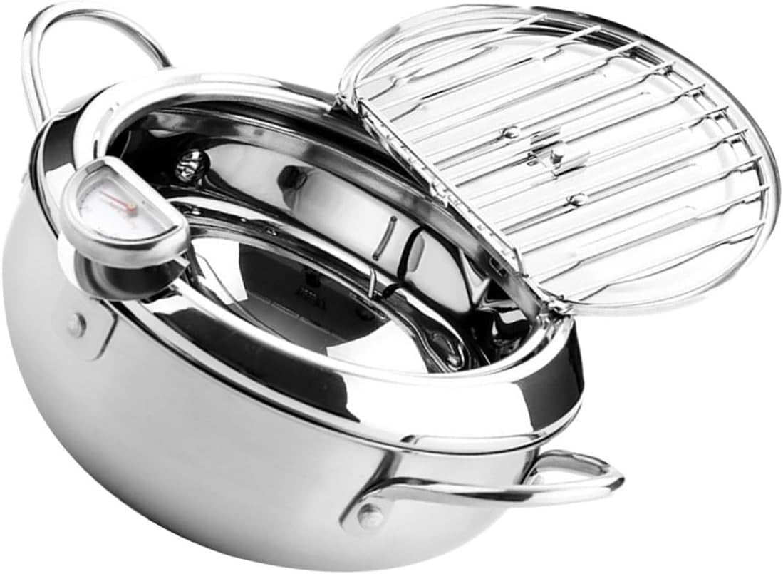 Deep Frying Pot With Thermometer Lid Induction Gas Fryer Pan