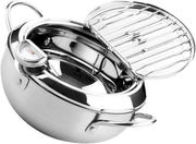 Deep Frying Pot With Thermometer Lid Induction Gas Fryer Pan