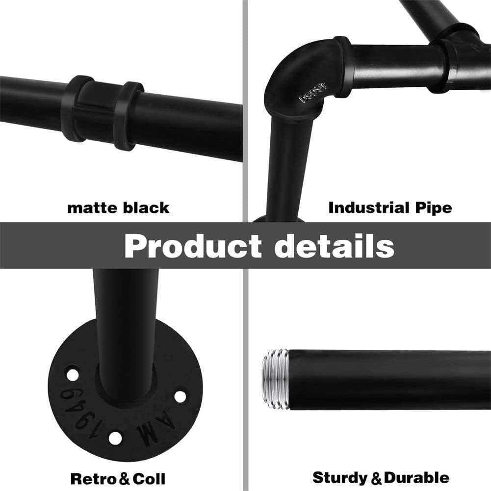 112cm Industrial Pipe Clothes Rail Heavy Duty 4-Base Rack