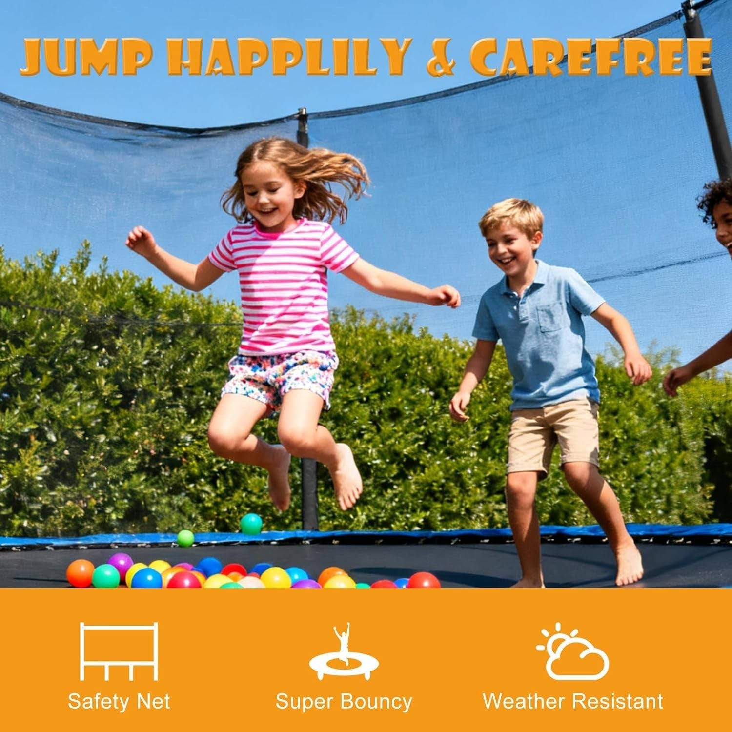 14ft Outdoor Garden Trampoline Kids Safety Net Ladder Heavy Duty