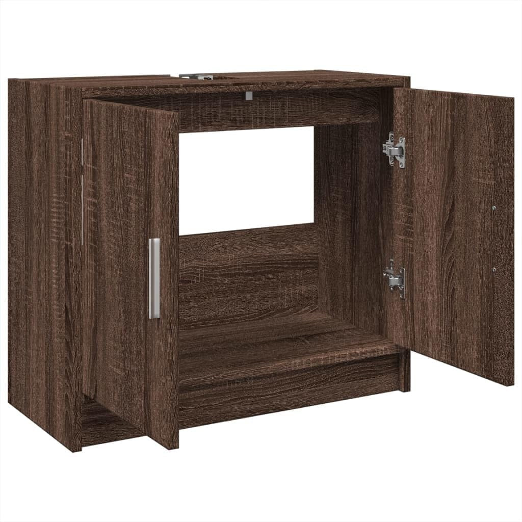 Modern Brown Oak Bathroom Sink Cabinet with 2 Doors – Moisture-Resistant Storage
