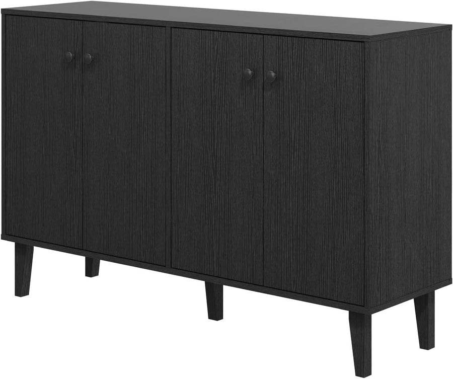 Modern Black Sideboard Cabinet with 4 Doors, Elevated Legs & Ample Storage