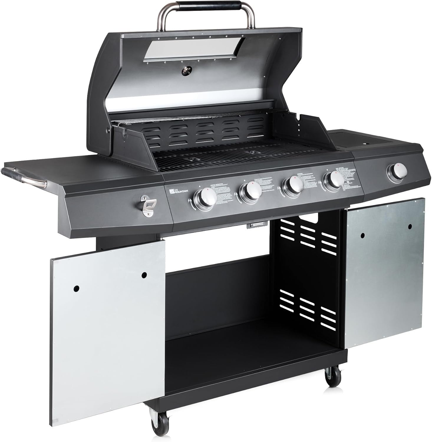 5 Burner Premium Gas BBQ Grill | Glass Lid Window | Side Burner