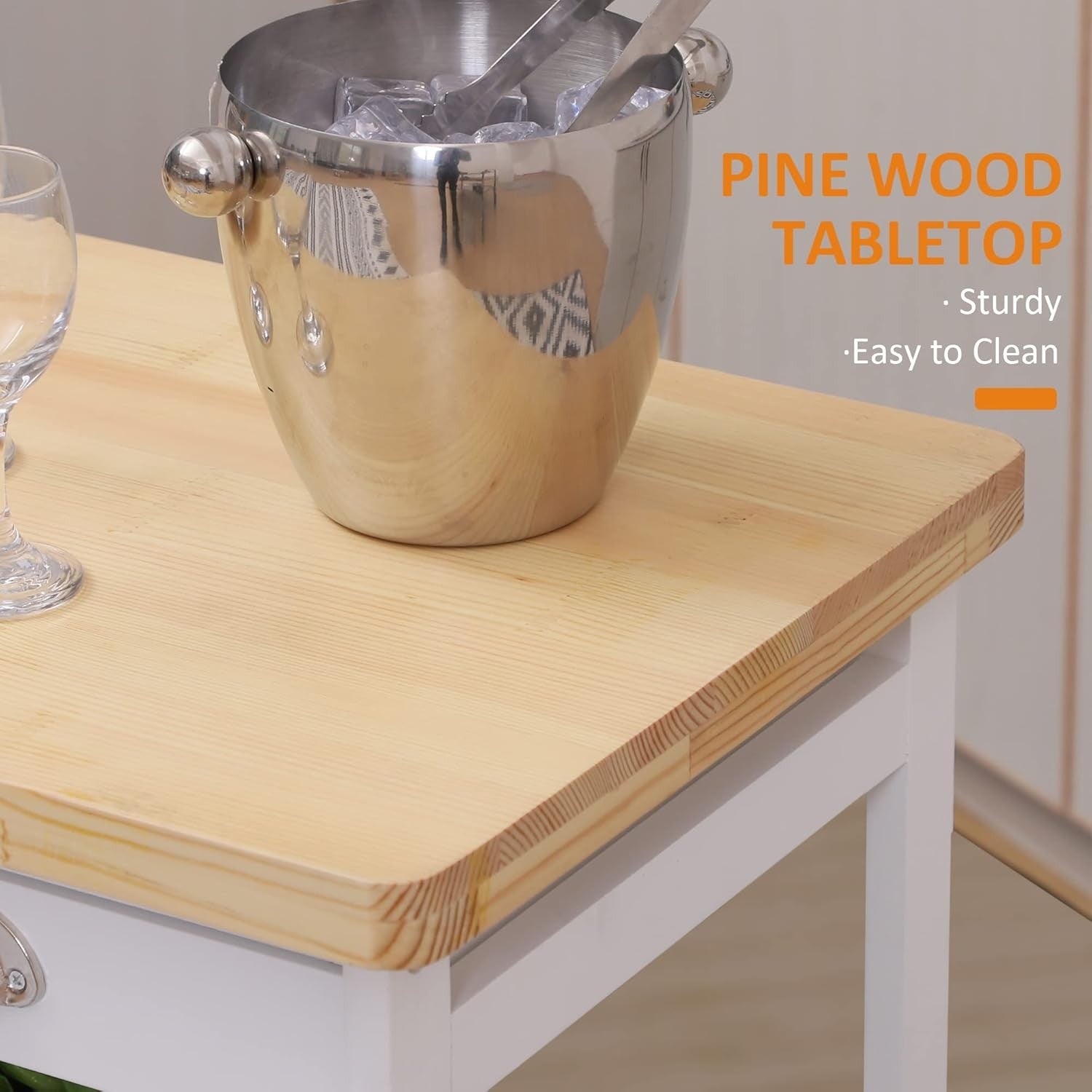 Kitchen Trolley on Wheels Storage Cart Drawer Wine Rack Shelves Wooden Top