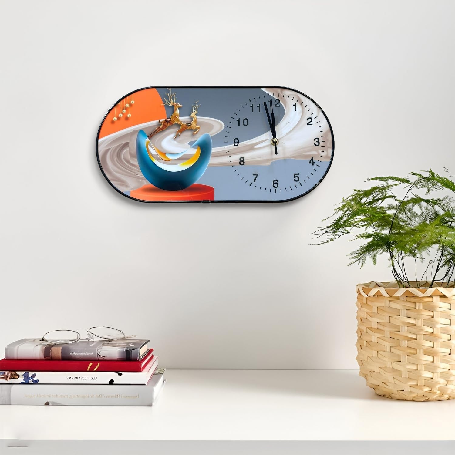 Modern Oval Art Wall Clock Large Display Silent Decor for Home Office