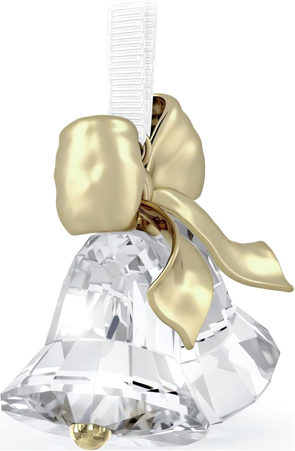 Luxury Crystal Bells Ornament Gold-Tone Ribbon Sparkling Festive Hanging Decor