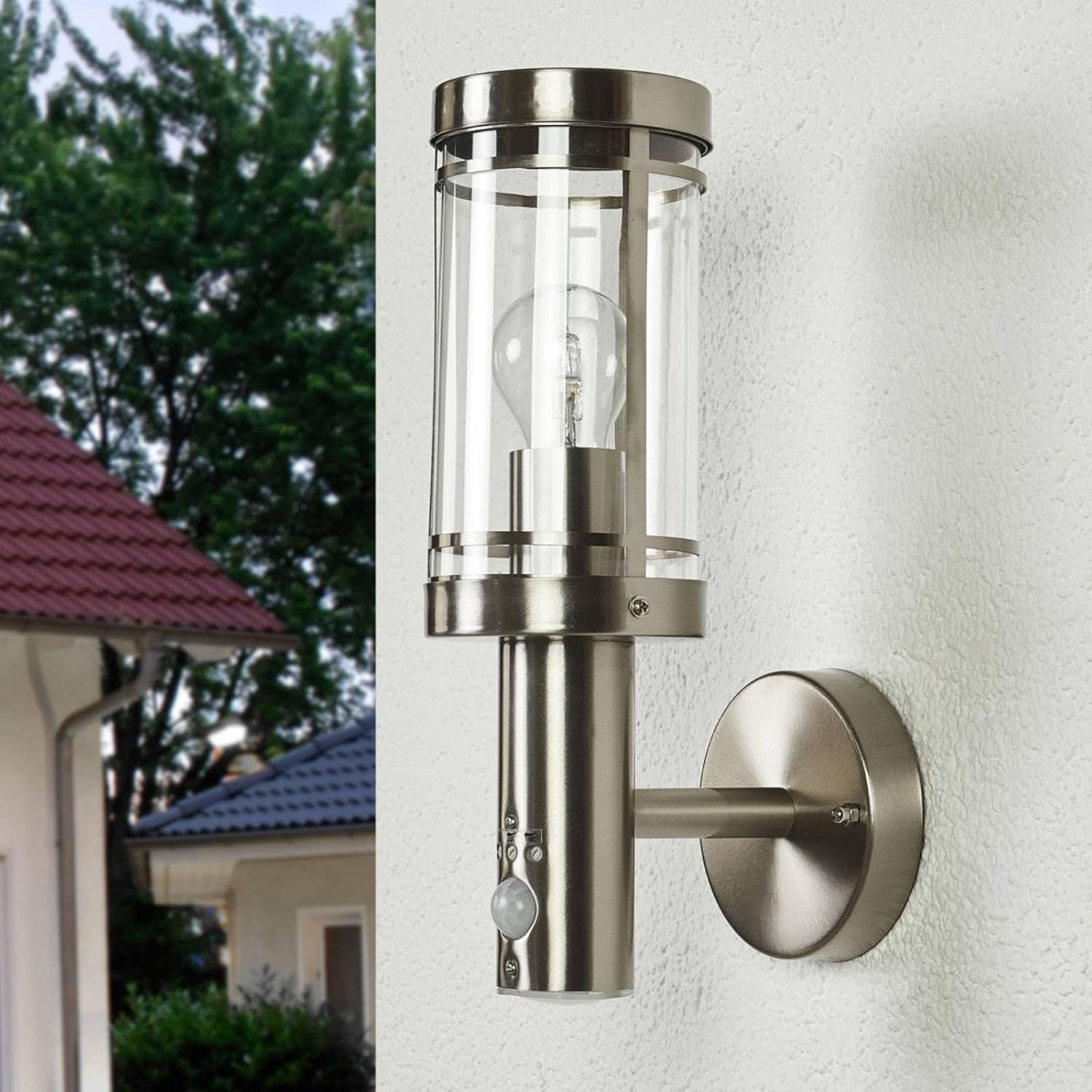 Outdoor Wall Light with Motion Sensor – Stainless Steel IP44 E27 Fixture