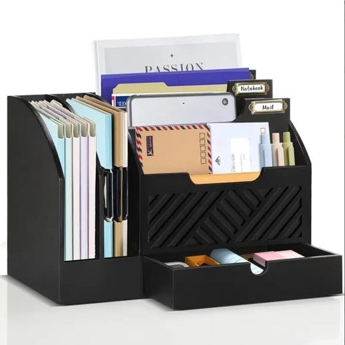 Wooden Desk Organizer Mail Sorter with Drawer & Storage for Office Home