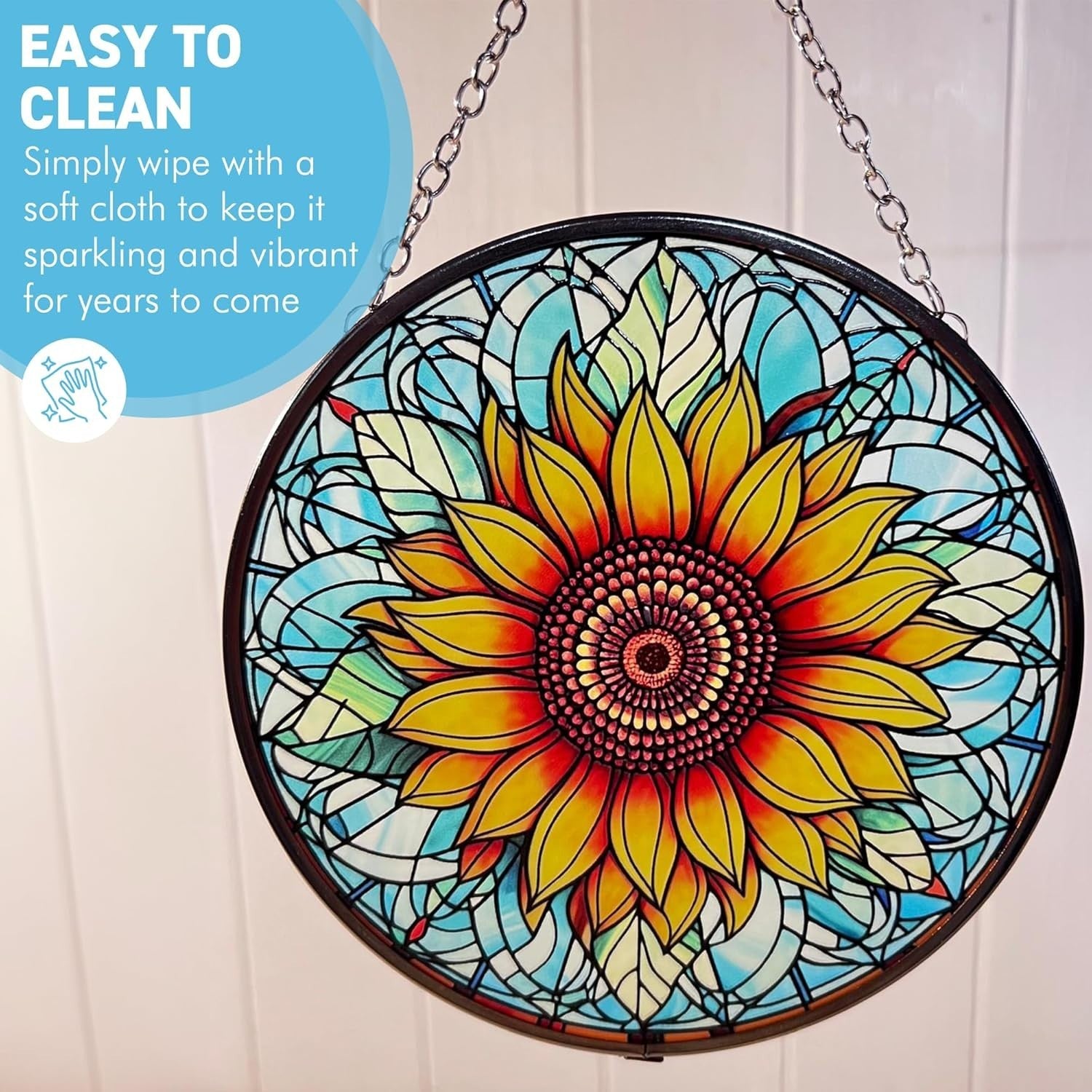 Sunflower Stained Glass Suncatcher 6" | Vibrant Window Hanging Decor | Colourful