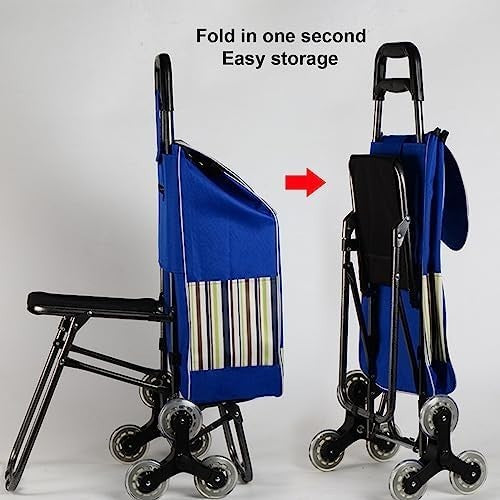 Multifunctional 2-in-1 Stair Climbing Shopping Trolley with Foldable Seat
