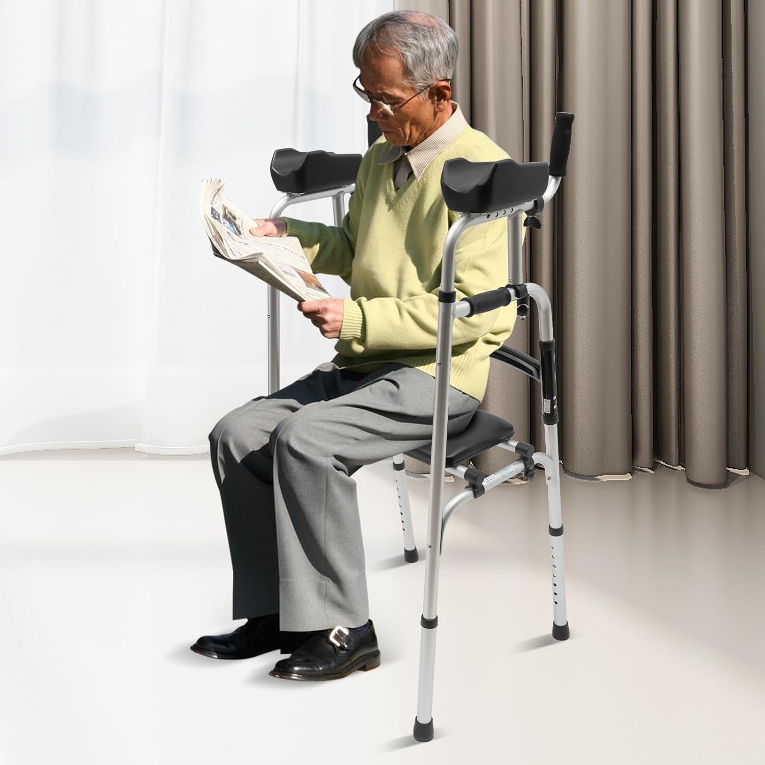Upright Rollator Walker Folding Seat 4 Wheels Heavy Duty Indoor Outdoor
