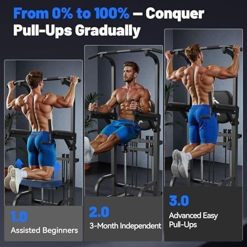 2-in-1 Assisted Pull Up Dip Station Home Gym Tower 400lbs Load Carbon Steel