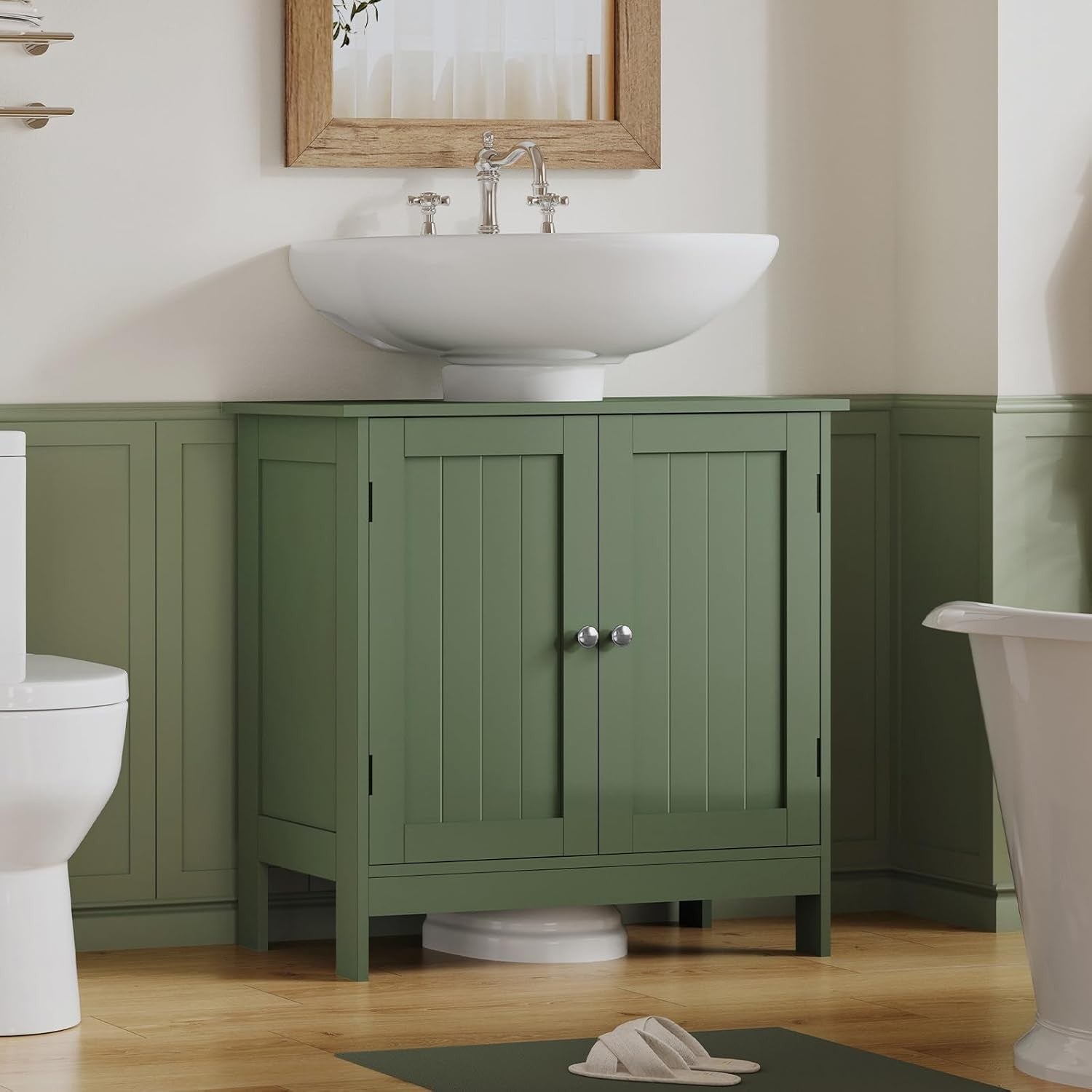Forest Green Under Sink Cabinet – Bathroom Vanity Storage with 2 Doors & Shelf