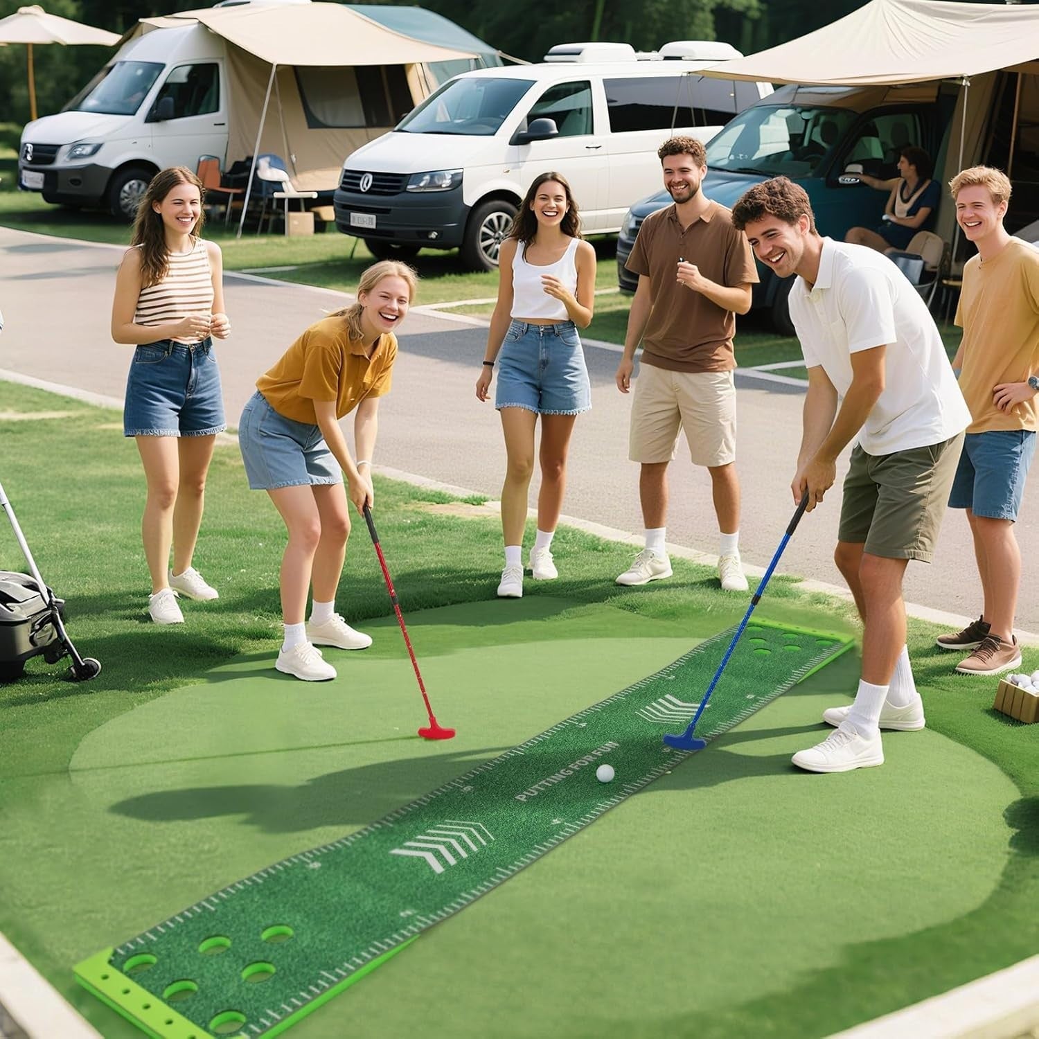 Portable Golf Pong Putting Green Game Set Indoor Outdoor w Putters Balls Bag
