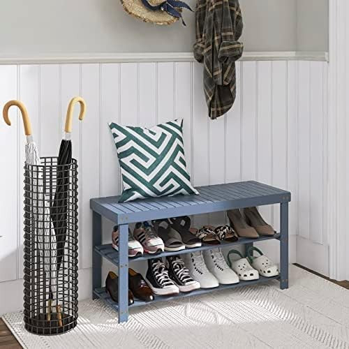 3-Tier Grey Bamboo Shoe Rack Bench with Storage Shelf & Modern Design